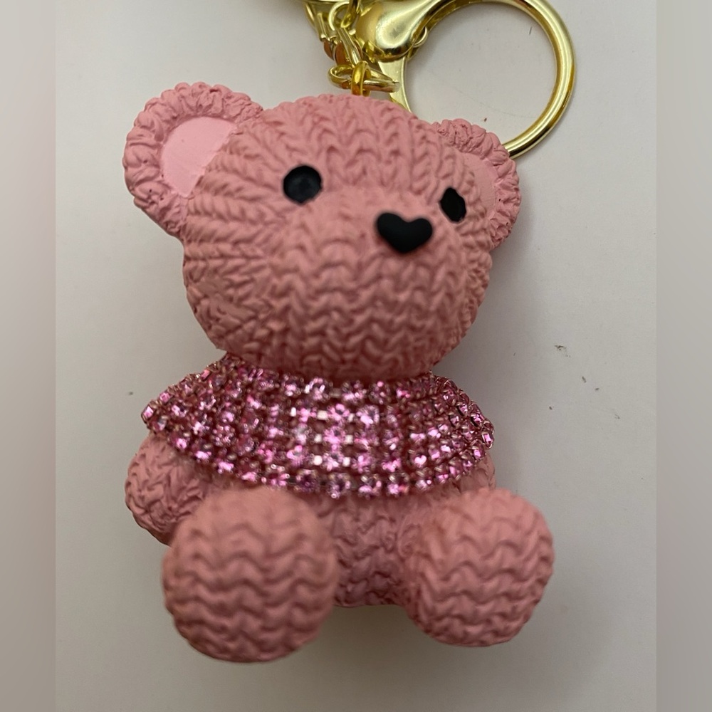Rhinestone Teddy Bear Keychain Set Pink & Black | Bling Bag Charm Duo - Picture 7 of 7